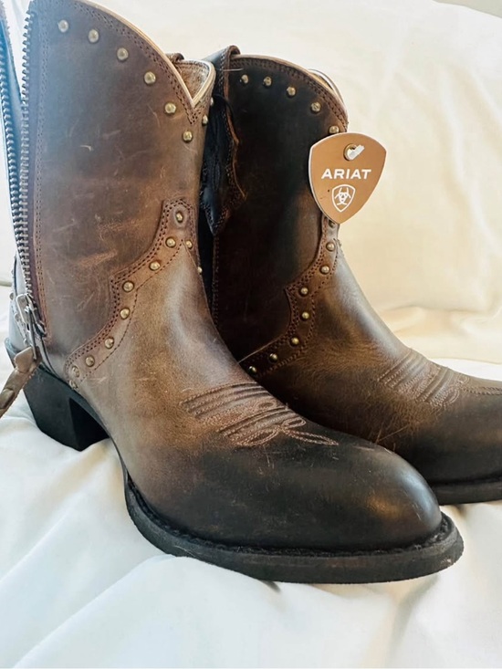 Ariat Shoes - Ariat Dark Brown Leather Western Ankle Boots with Side Zip